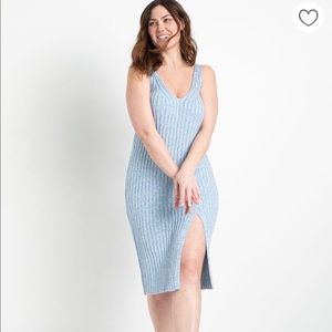 Eloquii Ribbed Dress With Slit; Blue; Size 14/16; EUC